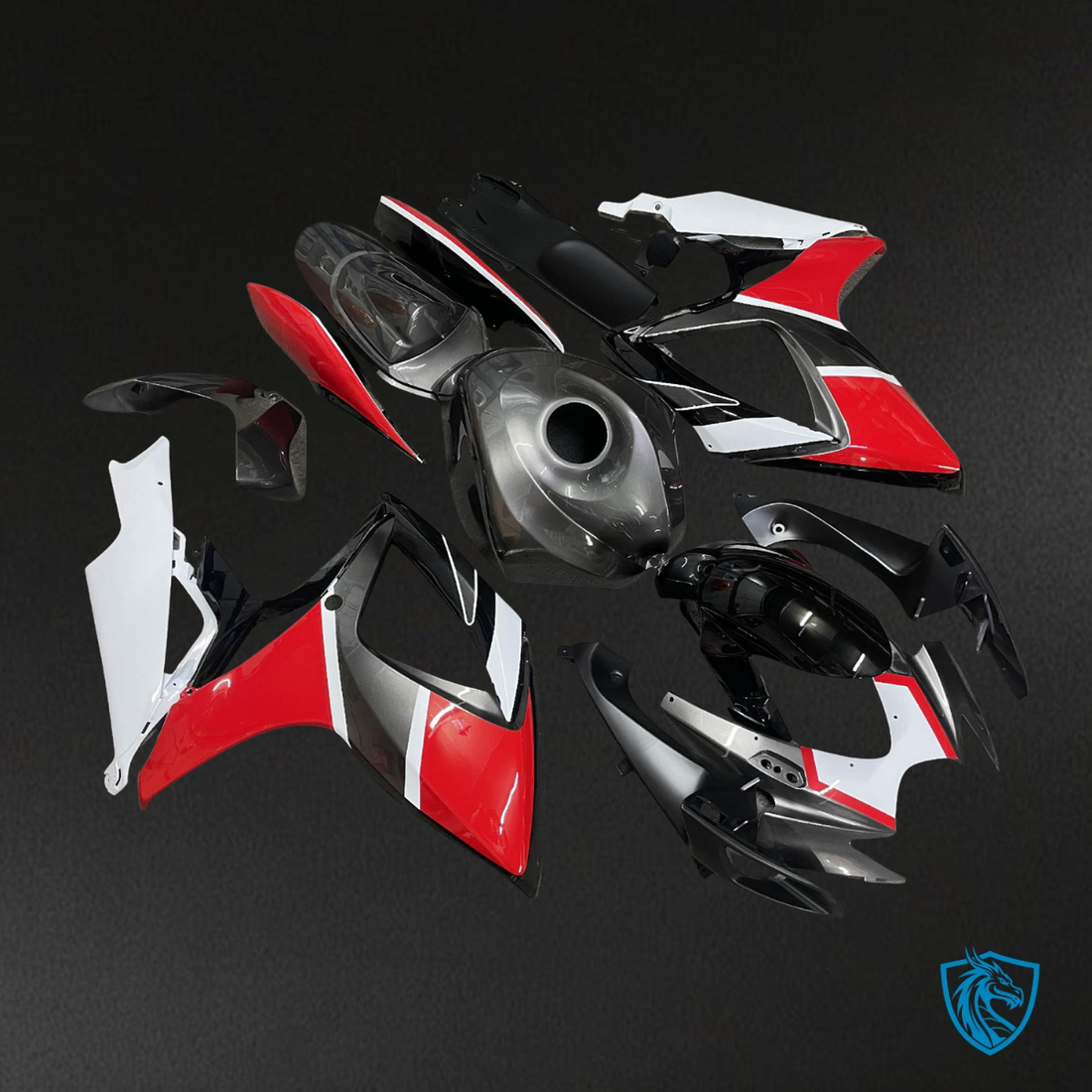 Suzuki GSXR 600-750 (2006-2007) Silver, Red & White - Custom ABS Fairing Kit
