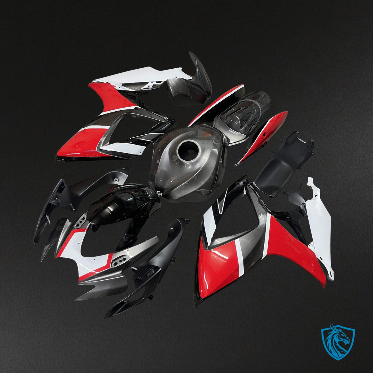 Suzuki GSXR 600-750 (2006-2007) Silver, Red & White - Custom ABS Fairing Kit