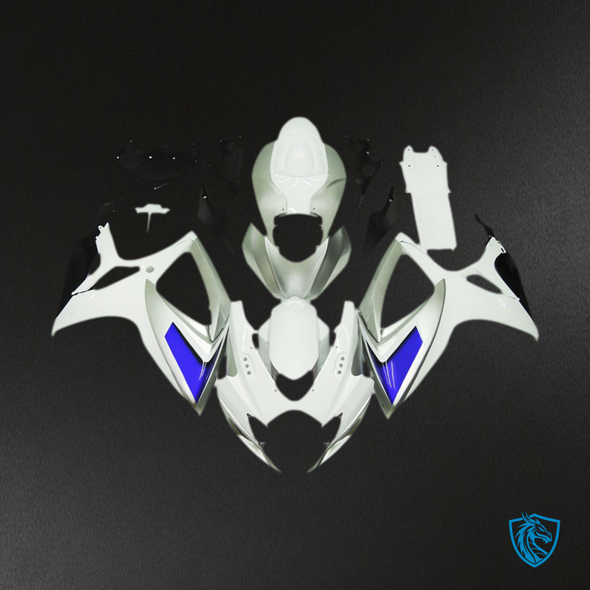 Suzuki GSXR 600-750 (2006-2007) Silver, White & Blue Glossy Motorcycle - Custom ABS Fairing Kit