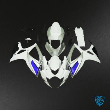 Suzuki GSXR 600-750 (2006-2007) Silver, White & Blue Glossy Motorcycle - Custom ABS Fairing Kit