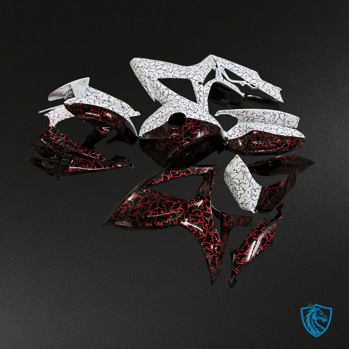 Suzuki GSXR 600-750 (2006-2007) White & Red Cracked Pattern - Custom ABS Fairing Kit