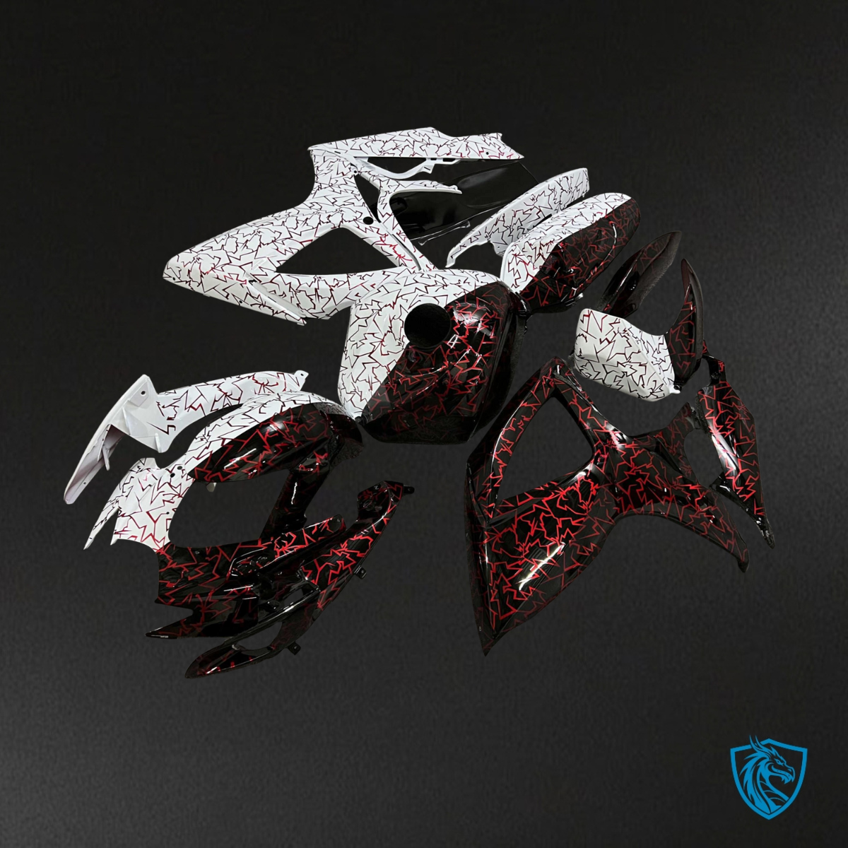 Suzuki GSXR 600-750 (2006-2007) White & Red Cracked Pattern - Custom ABS Fairing Kit