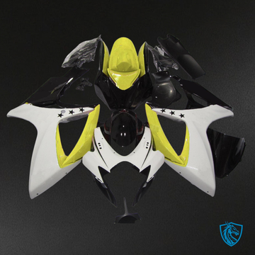 Suzuki GSXR 600-750 (2006-2007) Yellow, White & Black Star - Custom ABS Fairing Kit
