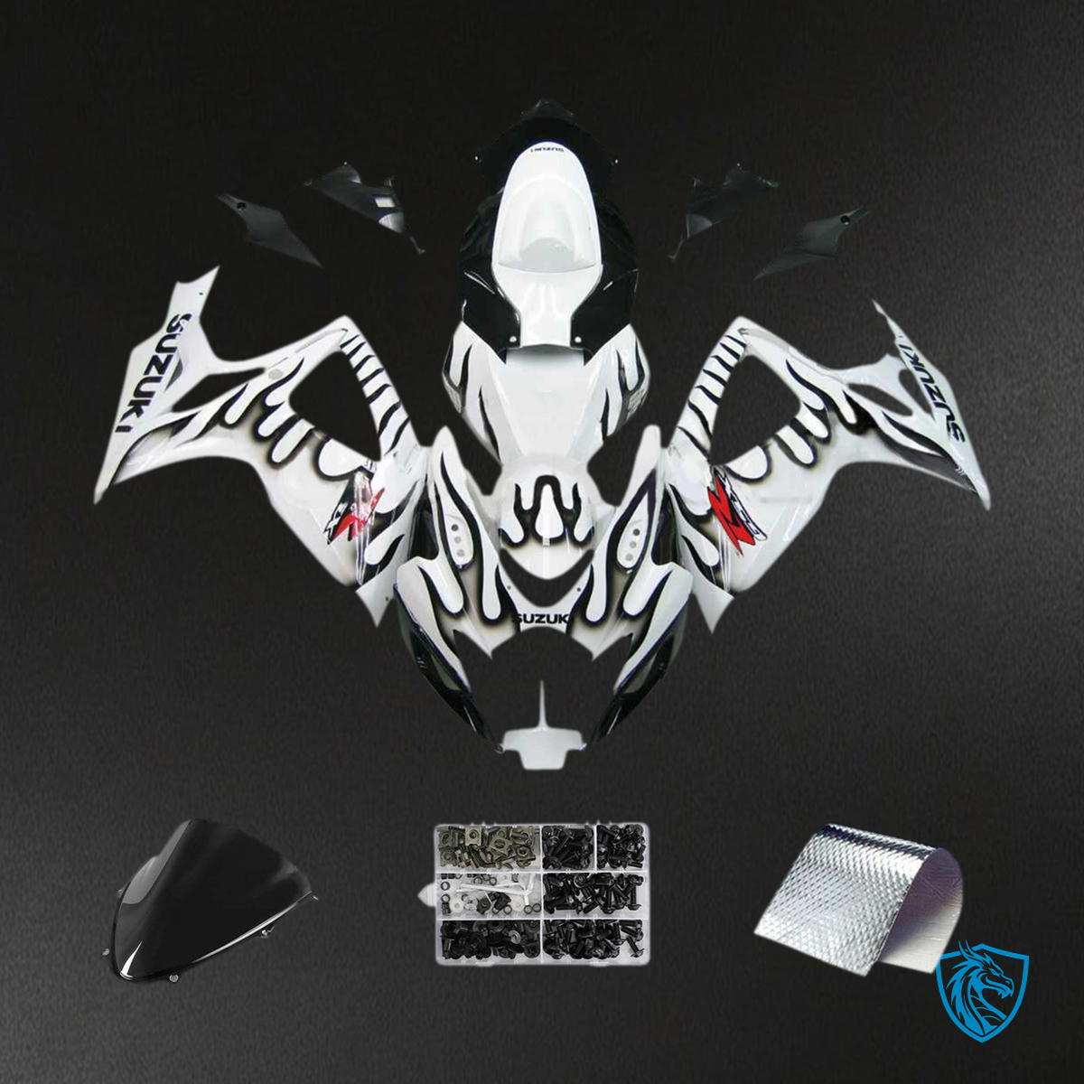 Suzuki GSXR 600-750 (2006-2007) Gloss White & Black - MERGEment Motorcycle Fairings Kit