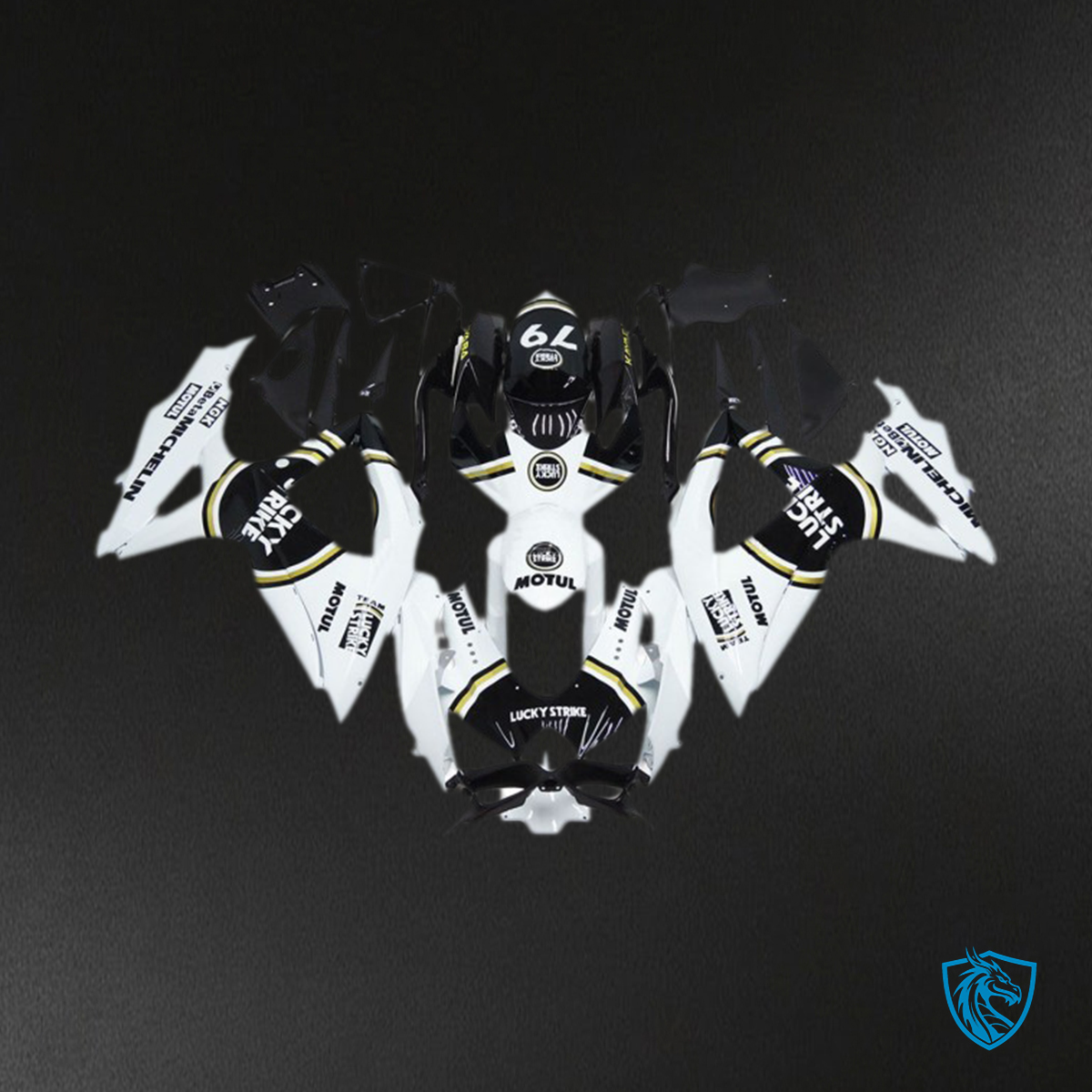 Suzuki GSXR 600-750 (2008-2010) White & Black Lucky Strike 79 - MERGEment Motorcycle Fairings Kit