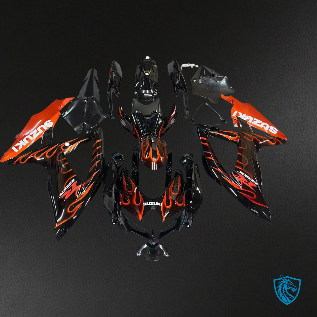 Suzuki GSXR 600-750 (2008-2010) Black & Orange Fire - Fairing Kit