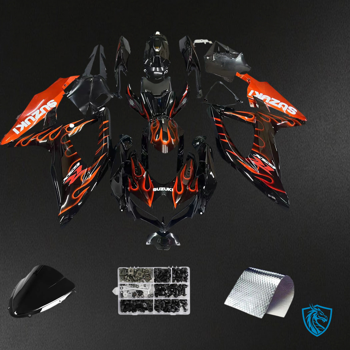 Suzuki GSXR 600-750 (2008-2010) Black & Orange Fire - Fairing Kit