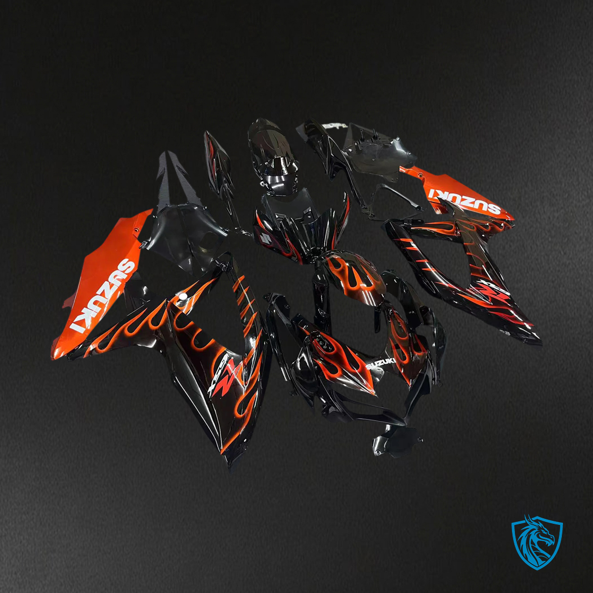 Suzuki GSXR 600-750 (2008-2010) Black & Orange Fire - Fairing Kit