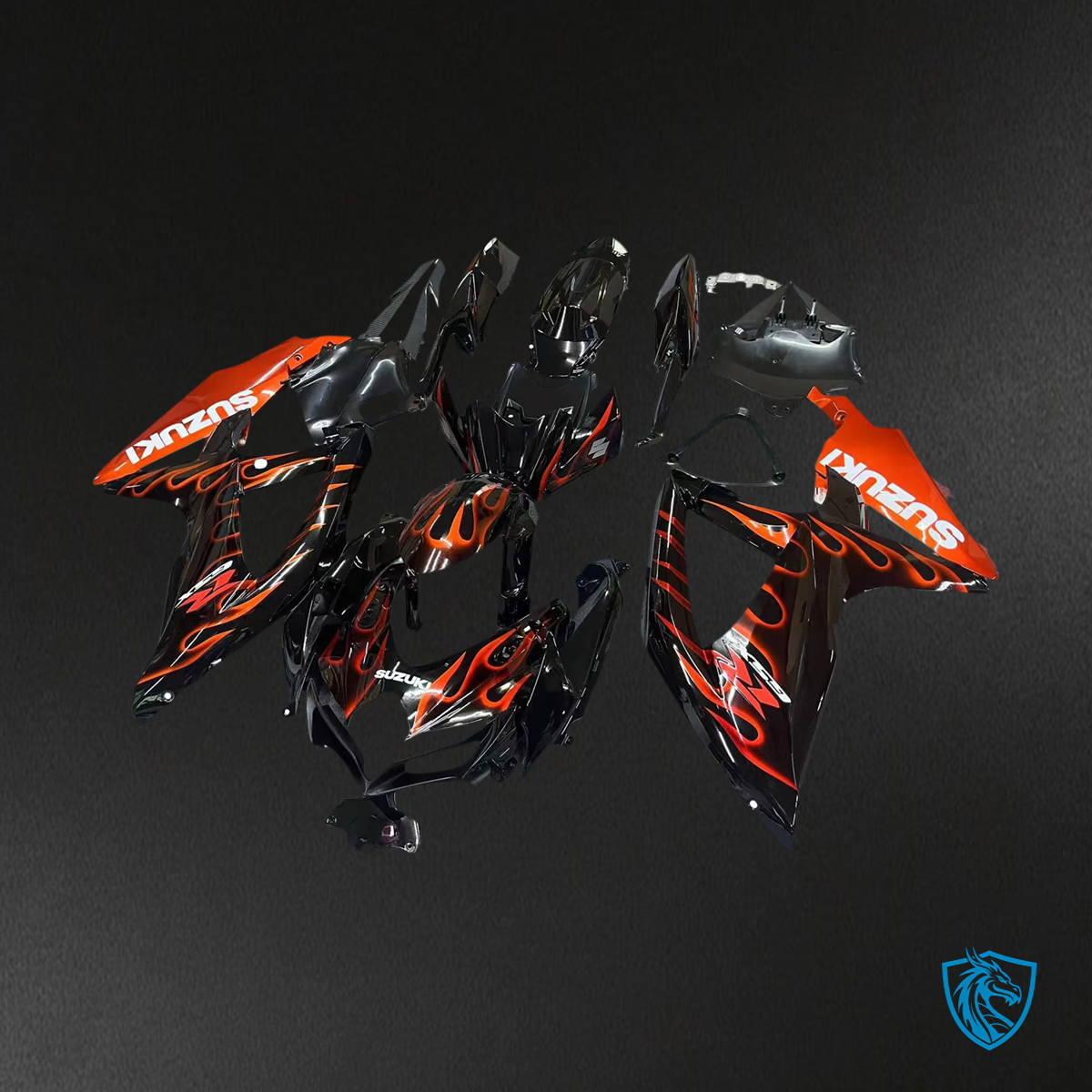Suzuki GSXR 600-750 (2008-2010) Black & Orange Fire - Fairing Kit