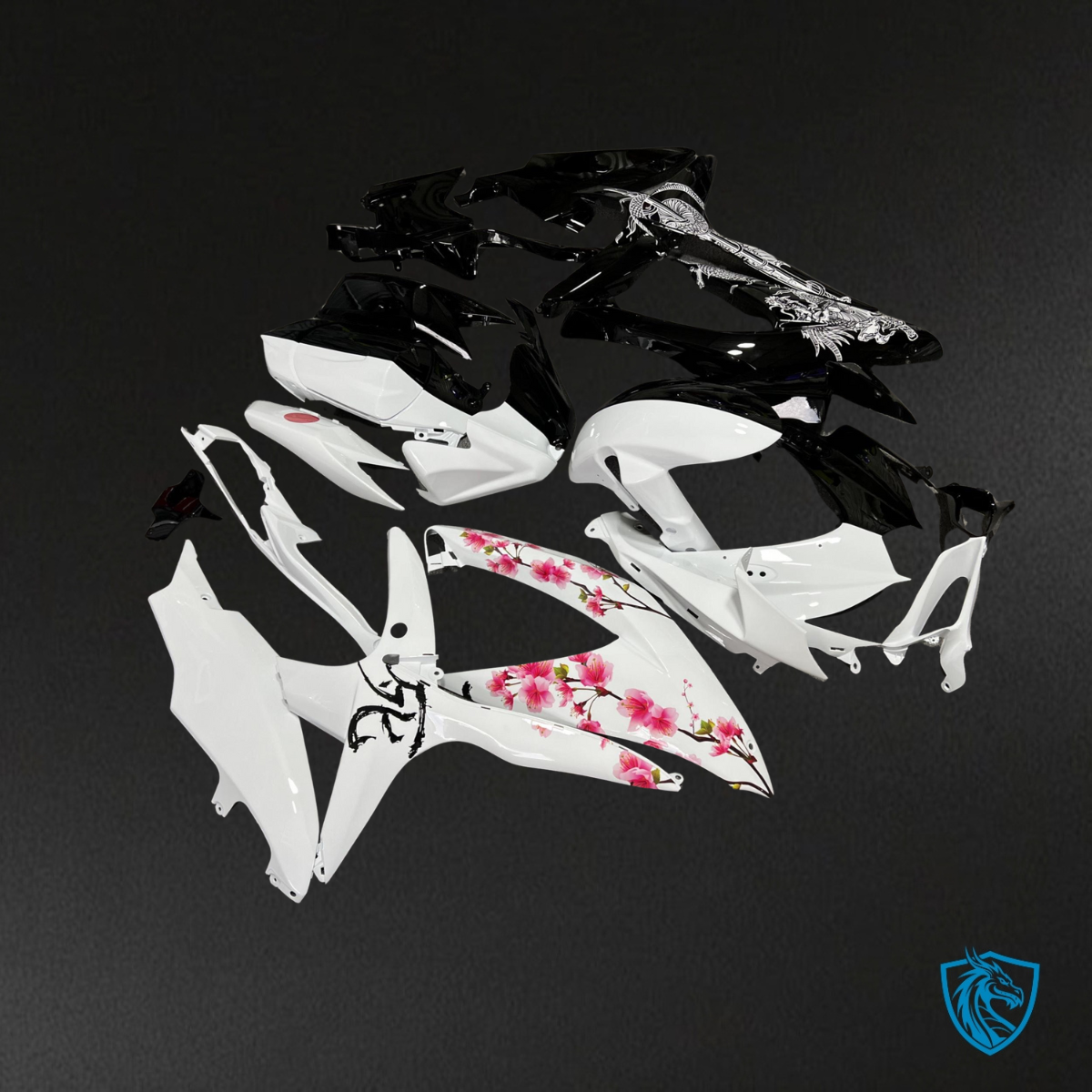 Suzuki GSXR 600-750 (2008-2010) Gloss Black & White Split - Custom ABS Fairing Kit