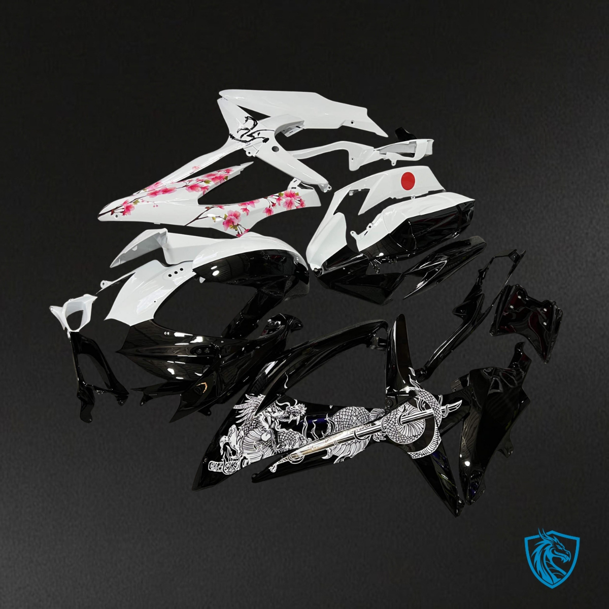 Suzuki GSXR 600-750 (2008-2010) Gloss Black & White Split - Custom ABS Fairing Kit