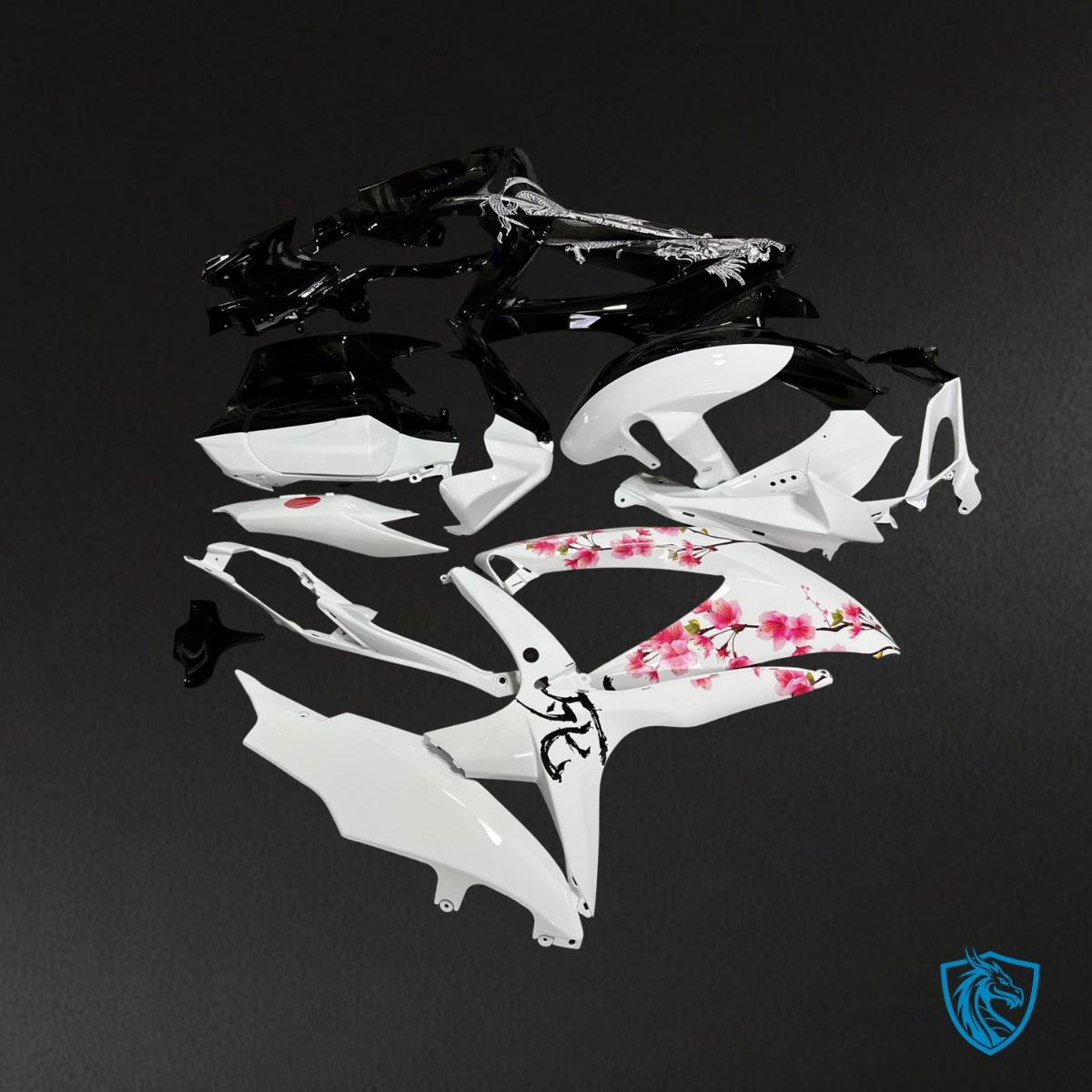 Suzuki GSXR 600-750 (2008-2010) Gloss Black & White Split - Custom ABS Fairing Kit