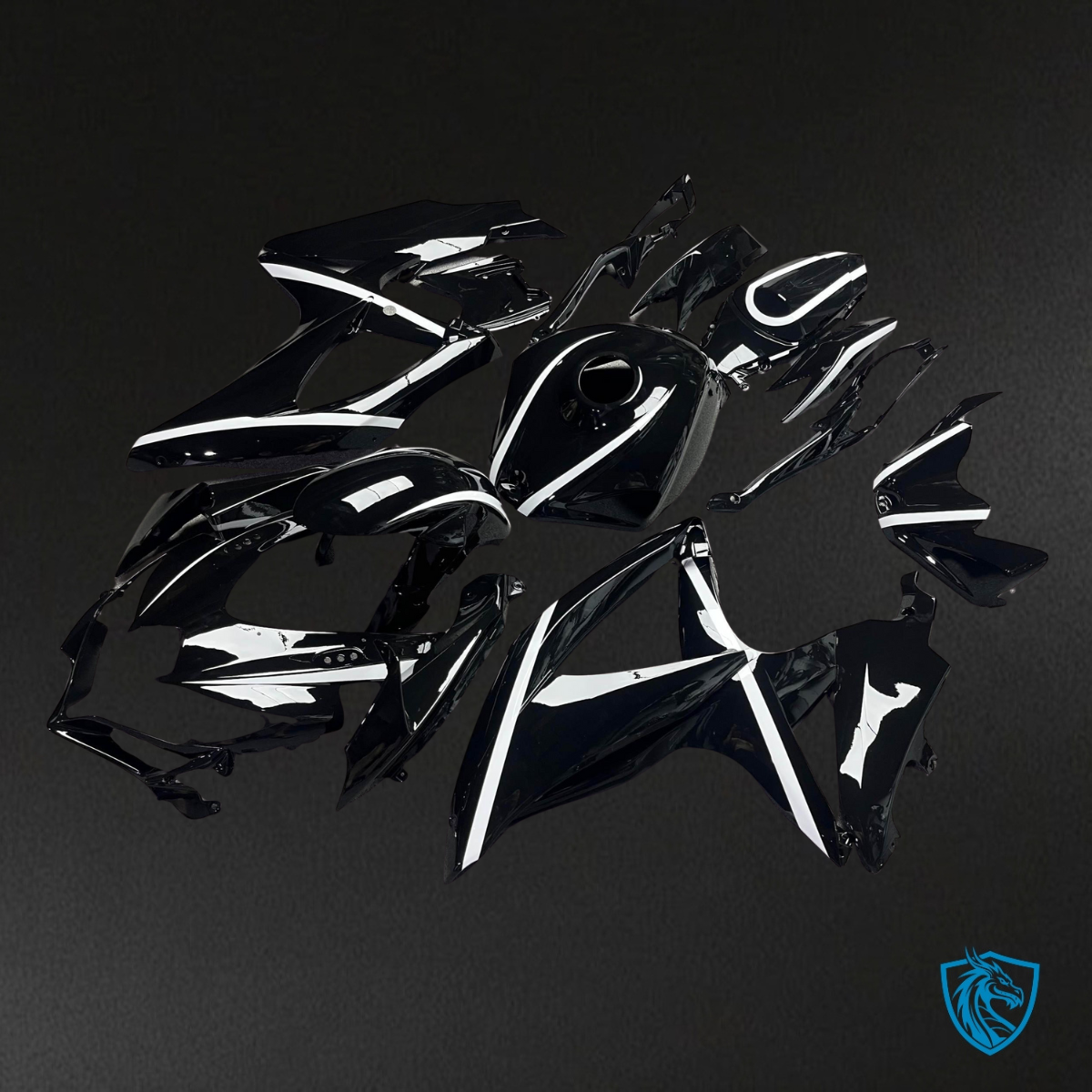 Suzuki GSXR 600-750 (2008-2010) Gloss Black & White Fairing Kit - Aftermarket ABS Bodywork