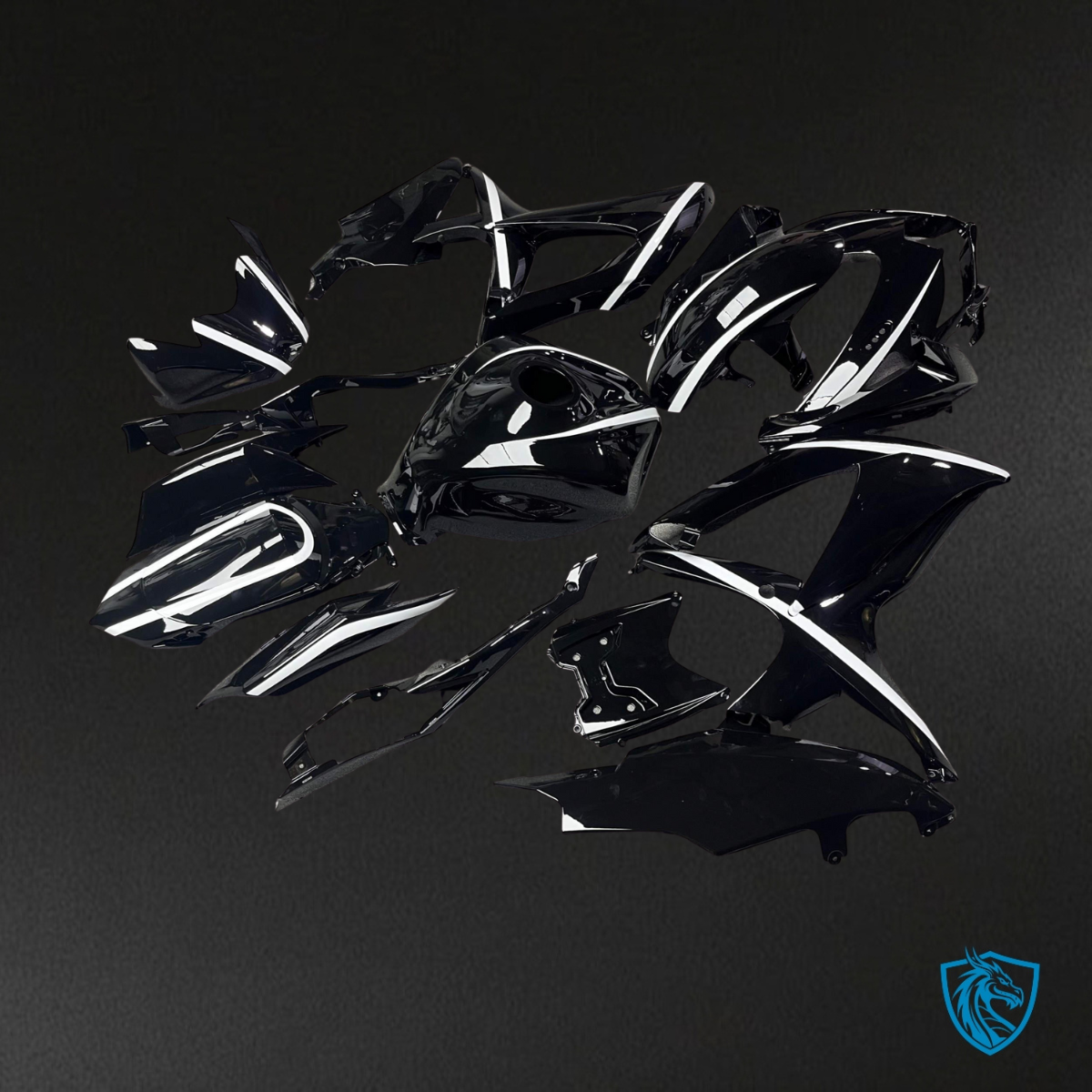 Suzuki GSXR 600-750 (2008-2010) Gloss Black & White Fairing Kit - Aftermarket ABS Bodywork