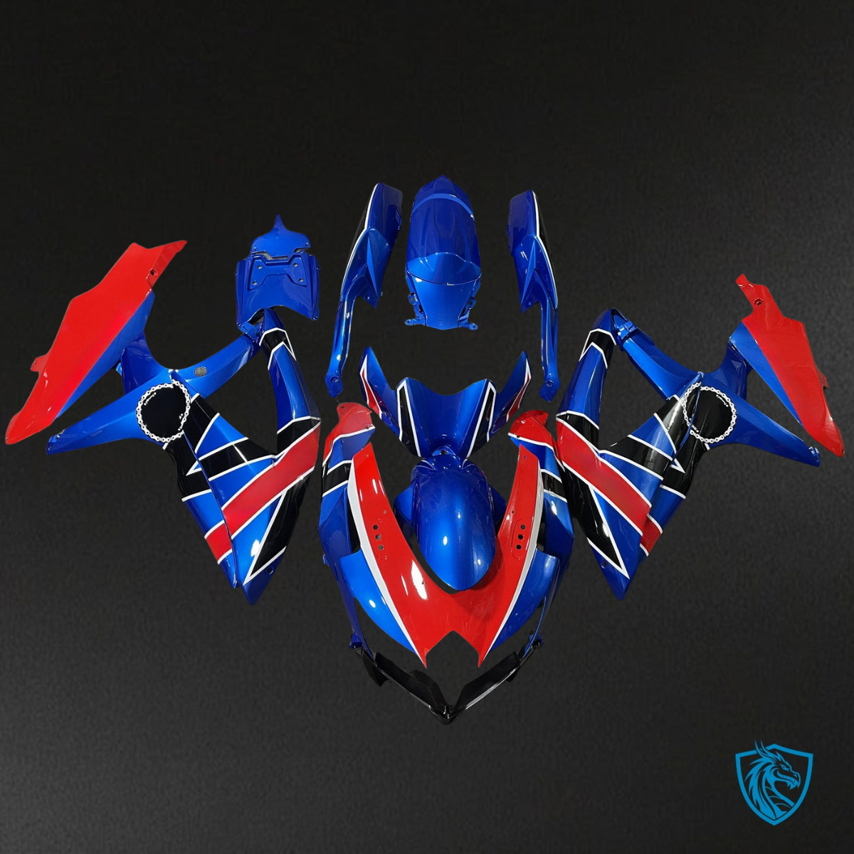 Suzuki GSXR 600-750 (2008-2010) Gloss Blue, Red & Black Fairing Kit - Aftermarket ABS Bodywork