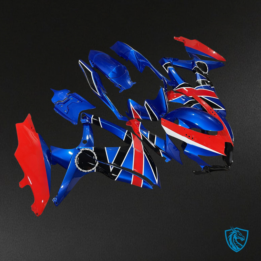 Suzuki GSXR 600-750 (2008-2010) Gloss Blue, Red & Black Fairing Kit - Aftermarket ABS Bodywork
