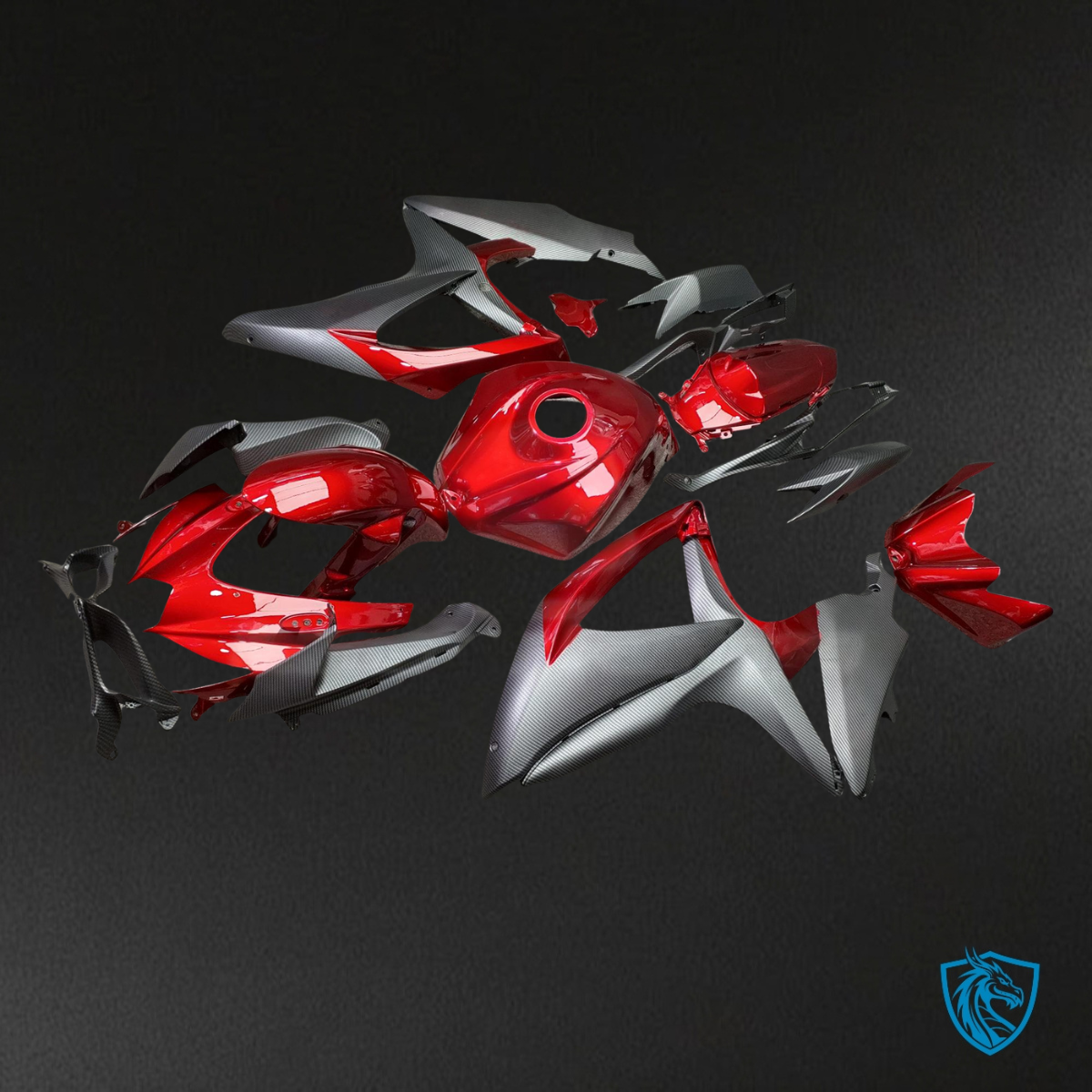 Suzuki GSXR 600-750 (2008-2010) Gloss Candy Red & Silver - Custom ABS Fairing Kit