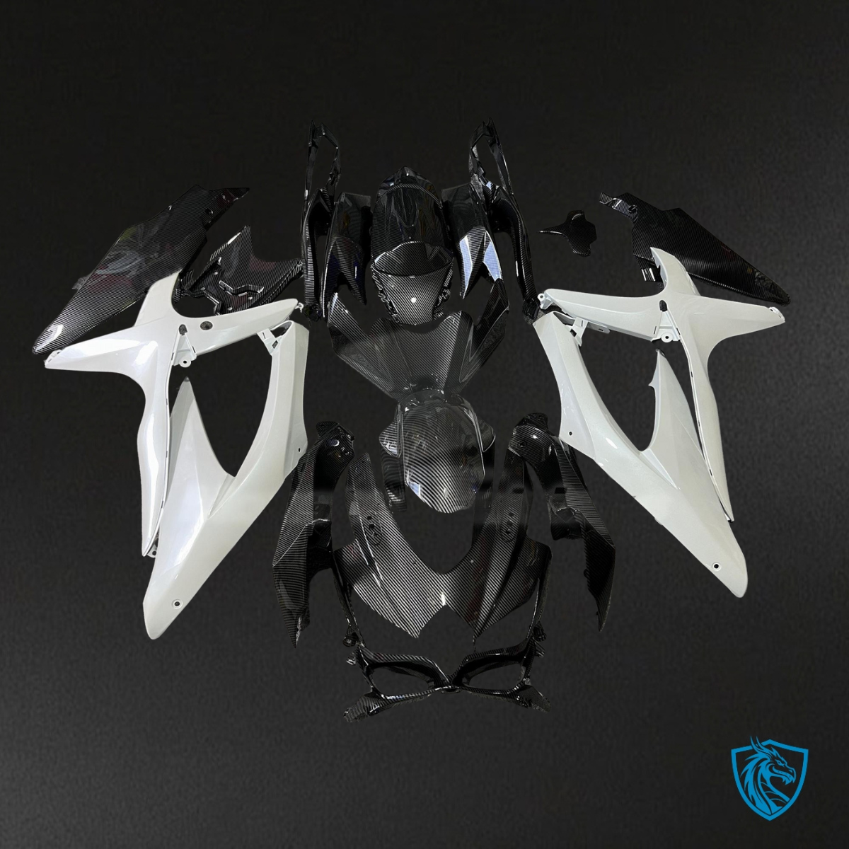 Suzuki GSXR 600-750 (2008-2010) Gloss Pearl White & Black - MERGEment Motorcycle Fairings Kit
