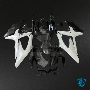 Suzuki GSXR 600-750 (2008-2010) Gloss Pearl White & Black - MERGEment Motorcycle Fairings Kit