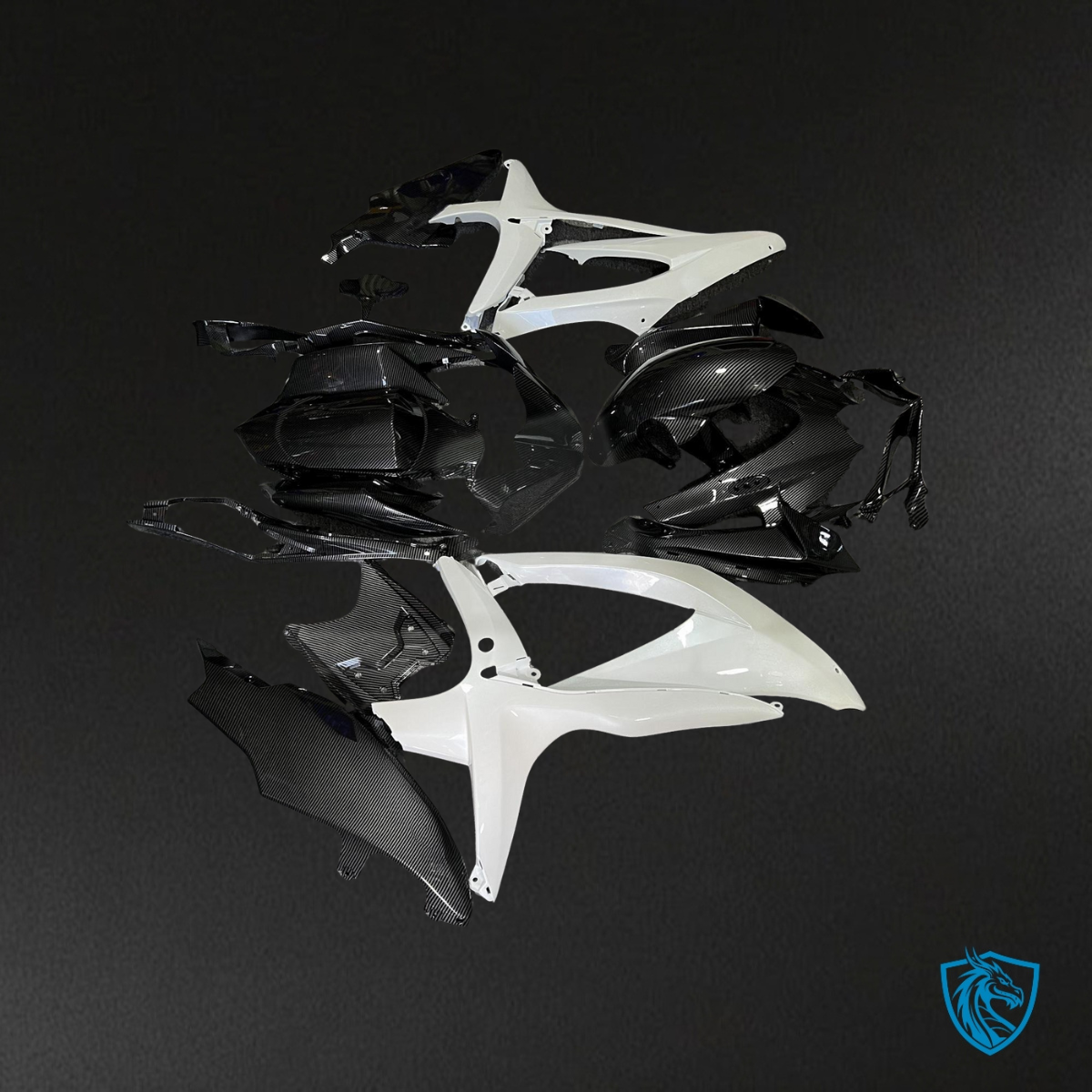Suzuki GSXR 600-750 (2008-2010) Gloss Pearl White & Black - MERGEment Motorcycle Fairings Kit