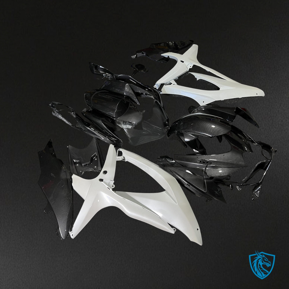 Suzuki GSXR 600-750 (2008-2010) Gloss Pearl White & Black - MERGEment Motorcycle Fairings Kit