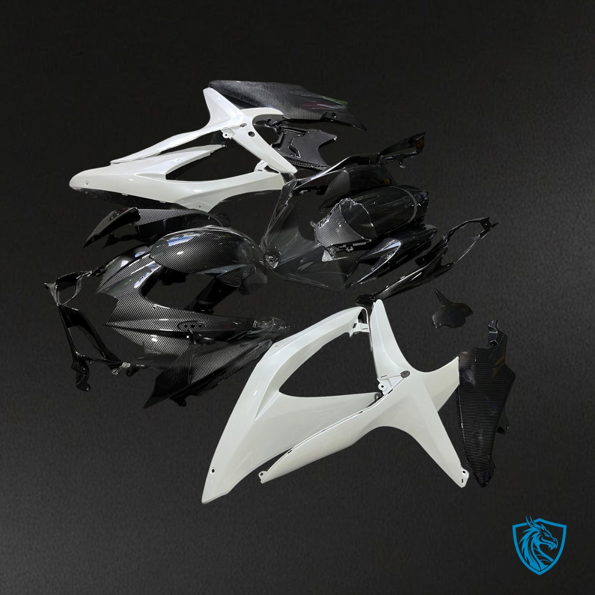 Suzuki GSXR 600-750 (2008-2010) Gloss Pearl White & Black - MERGEment Motorcycle Fairings Kit