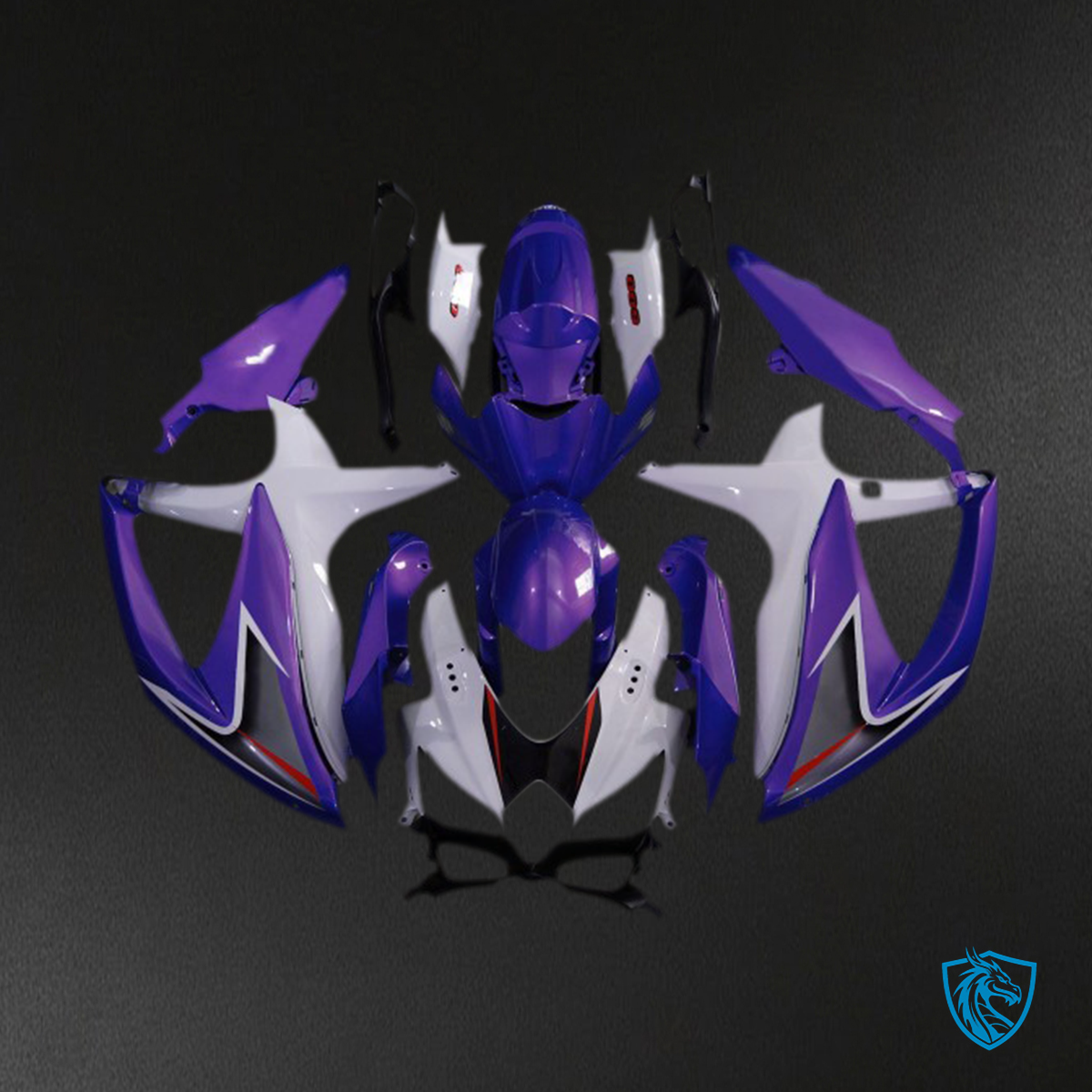Suzuki GSXR 600-750 (2008-2010) Gloss Purple & White Motorcycle Fairings Kit - Aftermarket ABS Bodywork