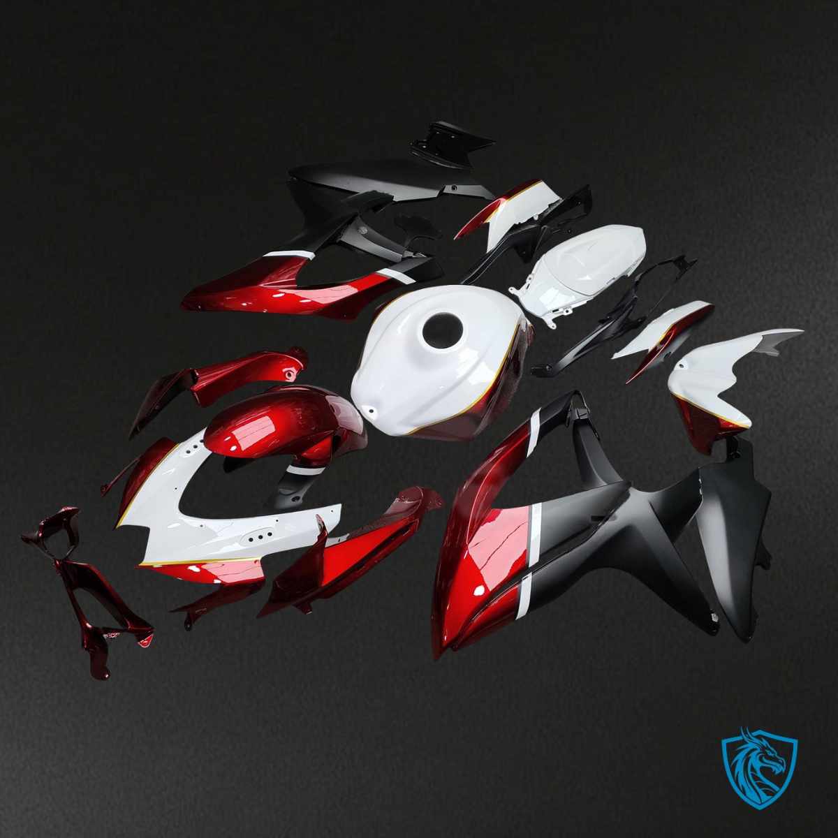 Suzuki GSXR 600-750 (2008-2010) White, Black & Candy Red Fairing Kit - Aftermarket ABS Bodywork