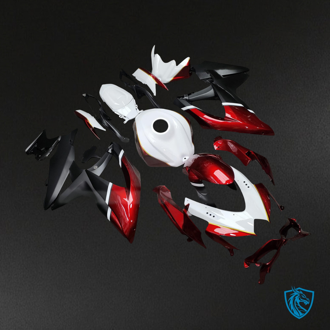 Suzuki GSXR 600-750 (2008-2010) White, Black & Candy Red Fairing Kit - Aftermarket ABS Bodywork