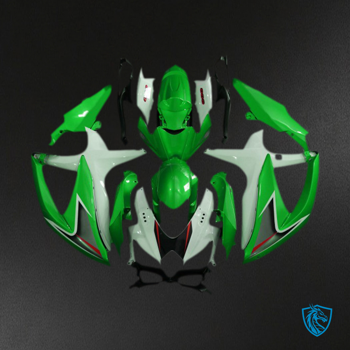 Suzuki GSXR 600-750 (2008-2010) Glossy Green & White Motorcycle - Custom ABS Fairing Kit