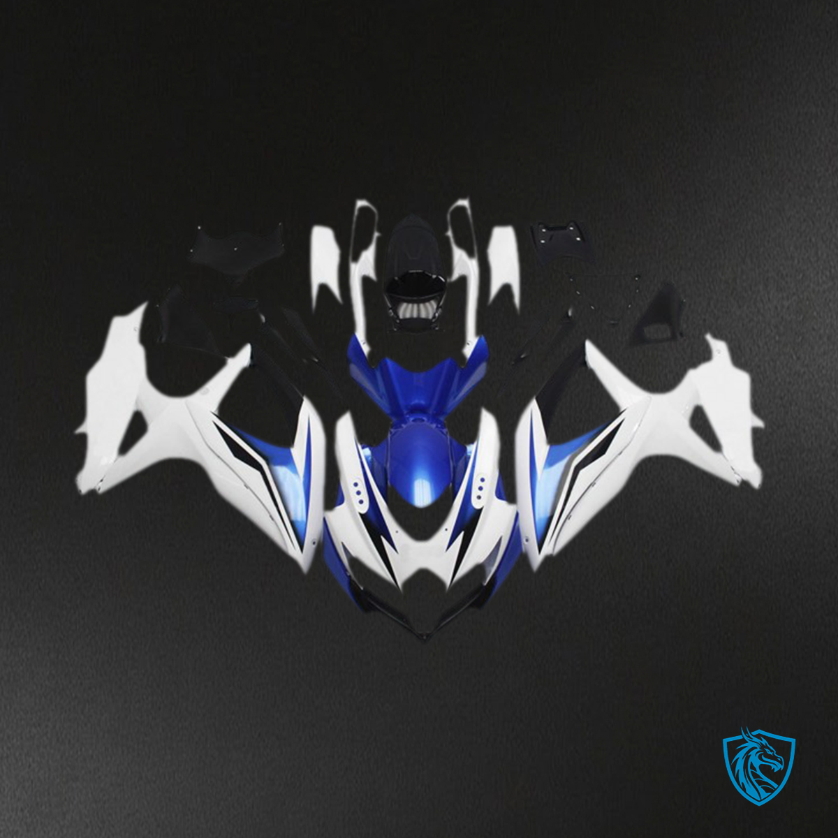 Suzuki GSXR 600-750 (2008-2010) Glossy White, Silver & Blue Motorcycle Fairings Kit | ABS Bodywork