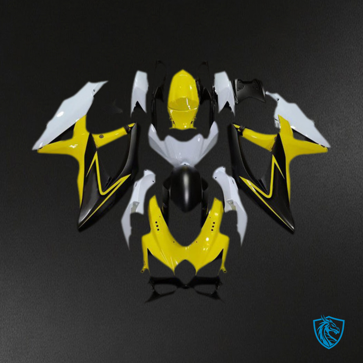 Suzuki GSXR 600-750 (2008-2010) Glossy Yellow & White Motorcycle - Custom ABS Fairing Kit