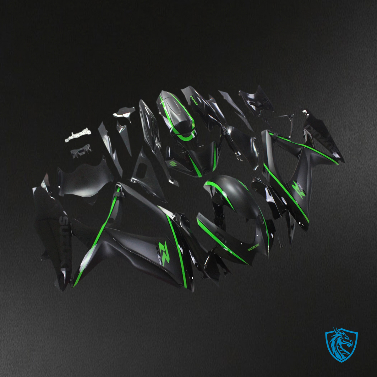 Suzuki GSXR 600-750 (2008-2010) Matte Black & Green - Fairing Kit