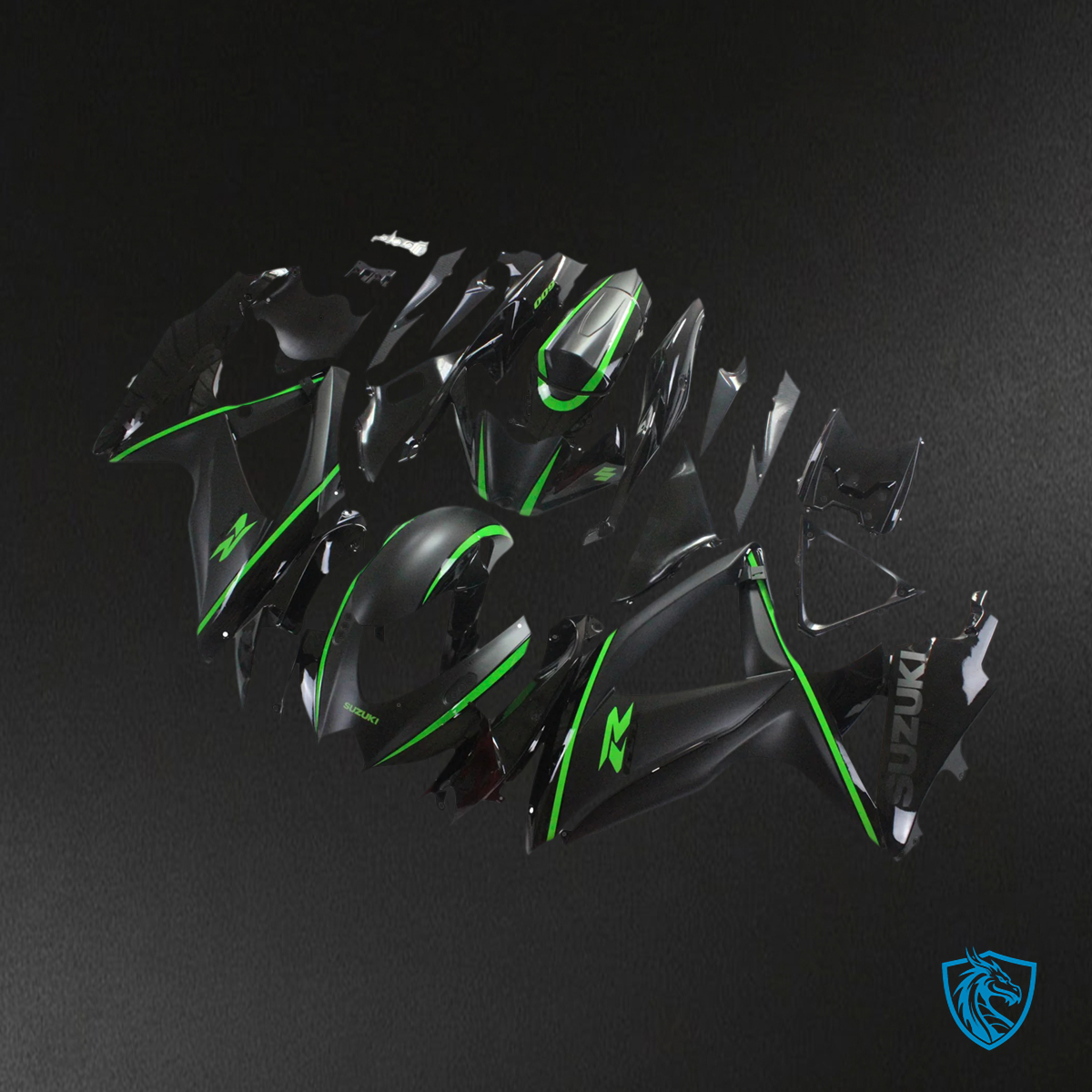 Suzuki GSXR 600-750 (2008-2010) Matte Black & Green - Fairing Kit