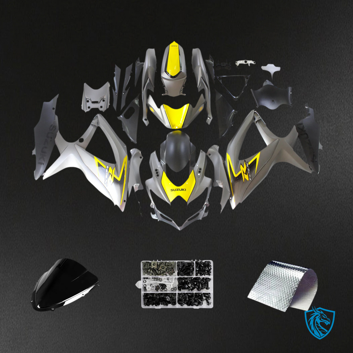 Suzuki GSXR 600-750 (2008-2010) Matte Dark Gray & Yellow - Fairing Kit