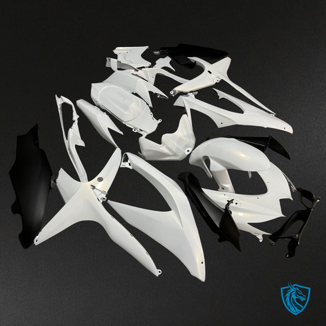 Suzuki GSXR 600-750 (2008-2010) Pearl White & Matte Black - MERGEment Motorcycle Fairings Kit