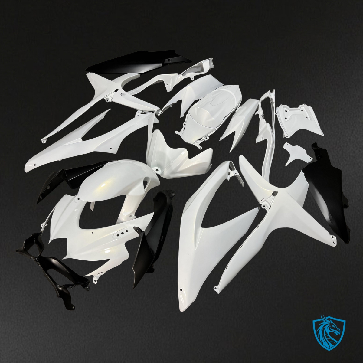 Suzuki GSXR 600-750 (2008-2010) Pearl White & Matte Black - MERGEment Motorcycle Fairings Kit