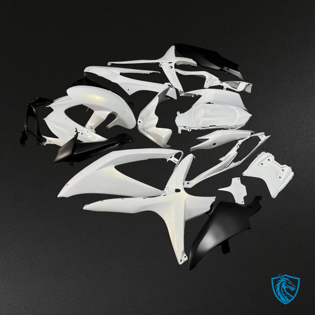 Suzuki GSXR 600-750 (2008-2010) Pearl White & Matte Black - MERGEment Motorcycle Fairings Kit