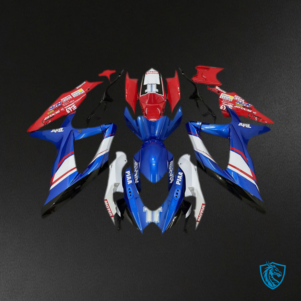 Suzuki GSXR 600-750 (2008-2010) Red, Blue & Gloss White Style Motorcycle - Custom ABS Fairing Kit
