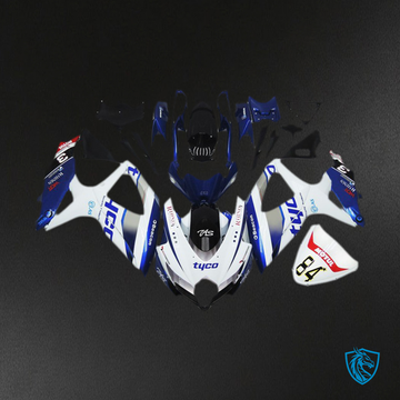 Suzuki GSXR 600-750 (2008-2010) Gloss White & Blue Tyco Style Fairings Kit - Aftermarket ABS Bodywork