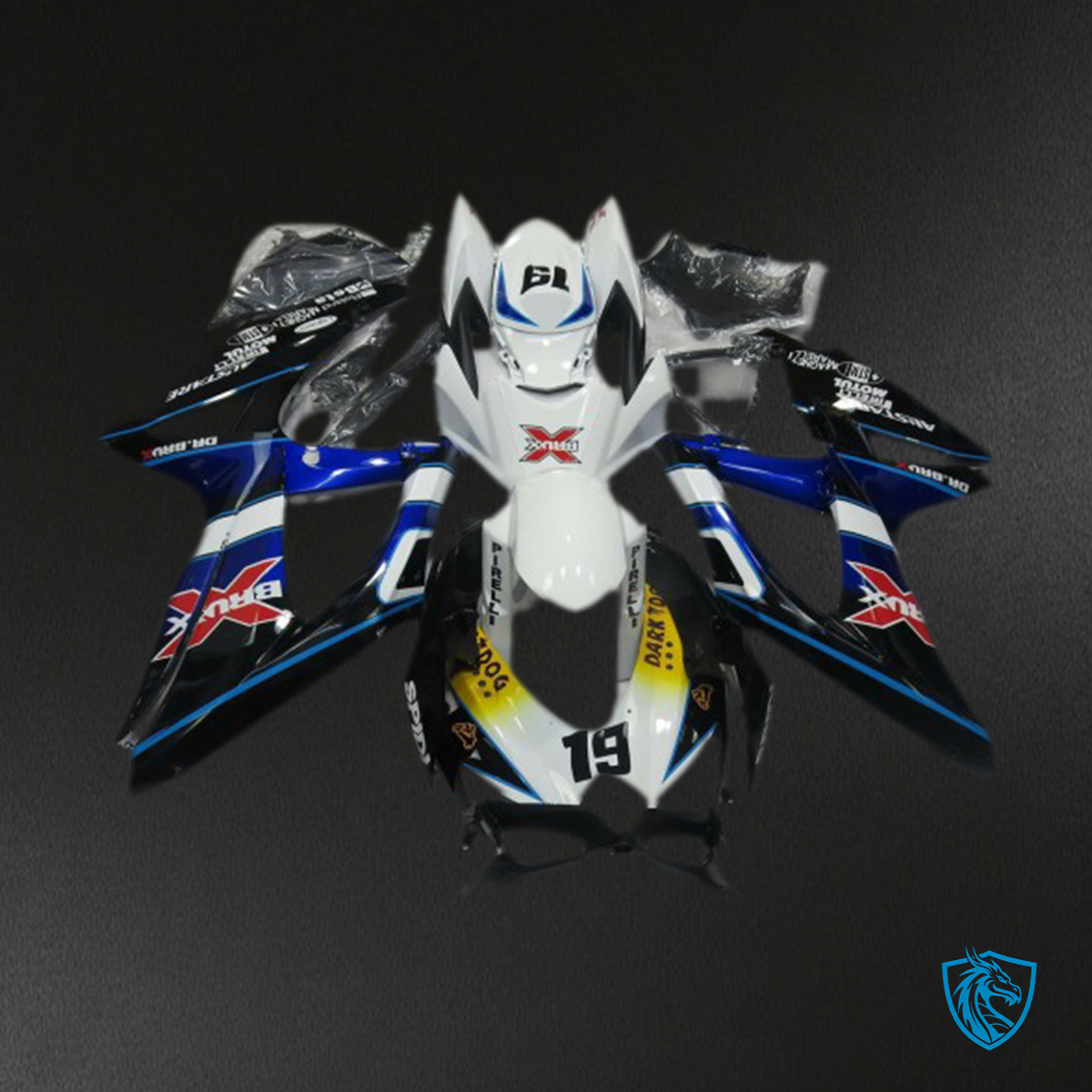Suzuki GSXR 600-750 (2008-2010) White, Blue & Black X - MERGEment Motorcycle Fairings Kit