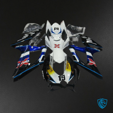 Suzuki GSXR 600-750 (2008-2010) White, Blue & Black X - MERGEment Motorcycle Fairings Kit