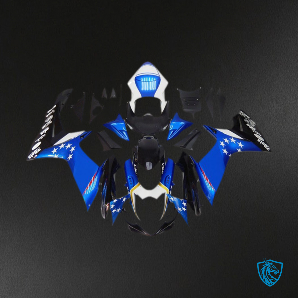 Suzuki GSXR 600-750 (2011-2024) Blue Style & Black Stars Motorcycle Fairings Kit - Aftermarket ABS Bodywork