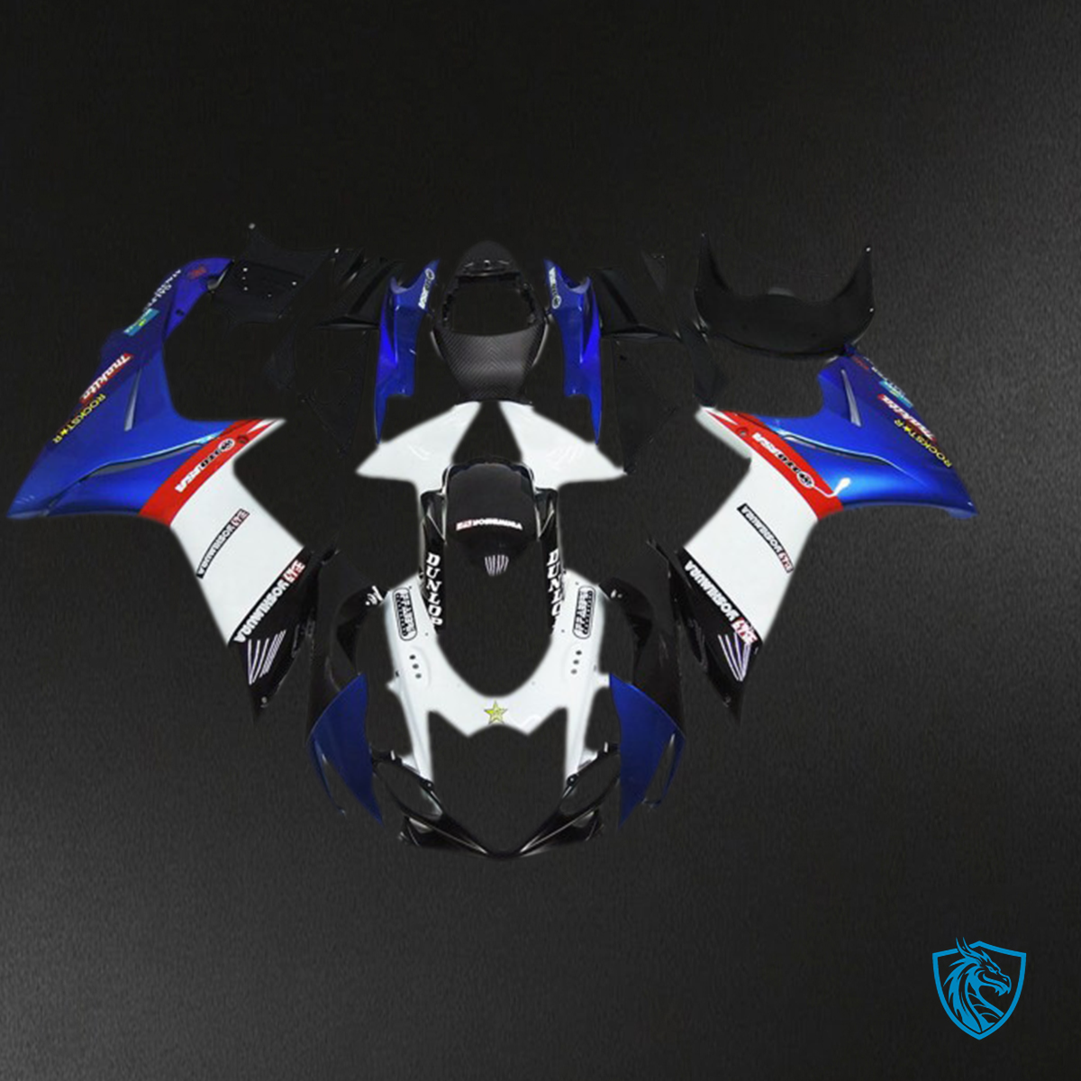 Suzuki GSXR 600-750 (2011-2024) Blue & Red Custom Logos Motorcycle Fairings Kit | ABS Bodywork