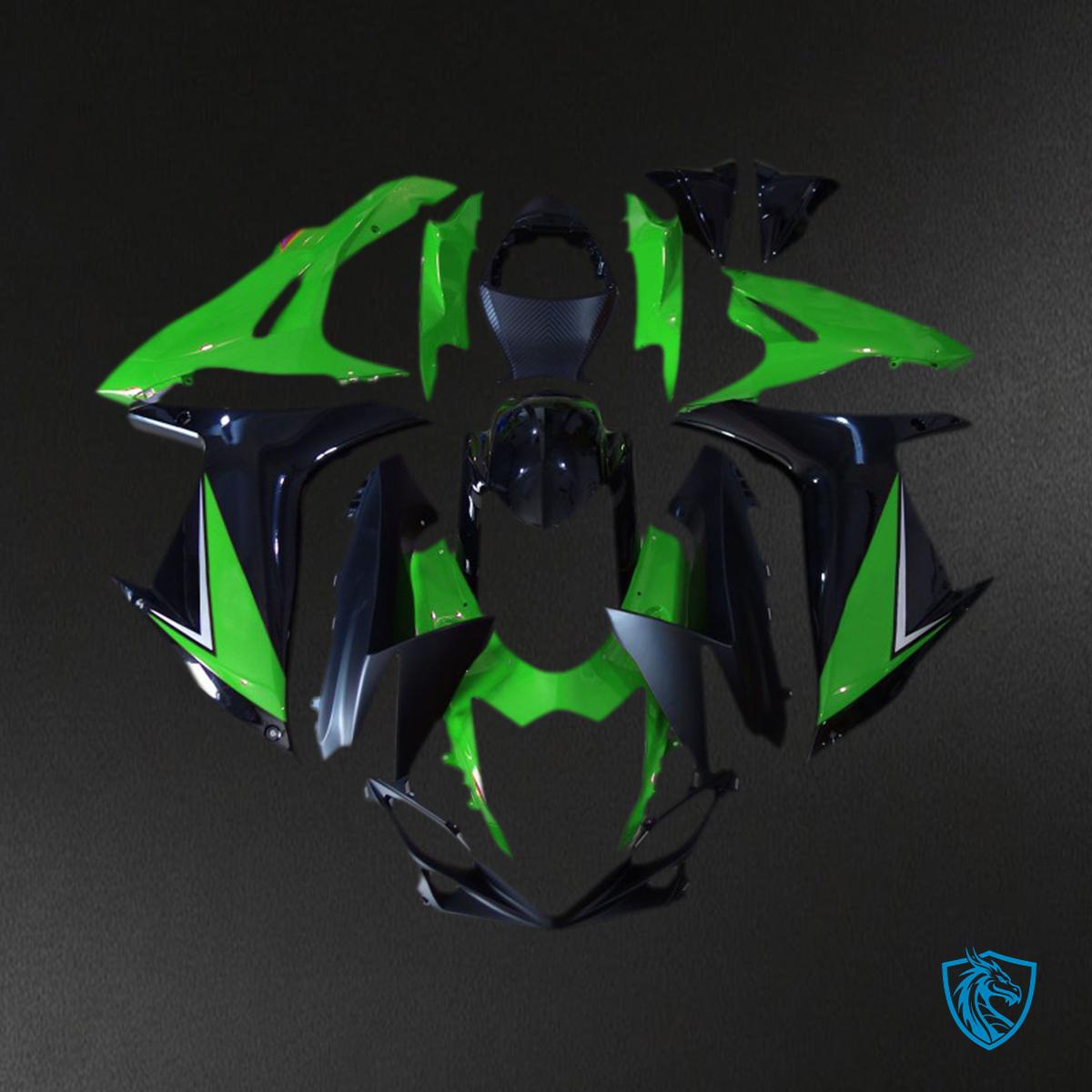 Suzuki GSXR 600-750 (2011-2024) Glossy Green & Black Motorcycle Fairings Kit | ABS Bodywork