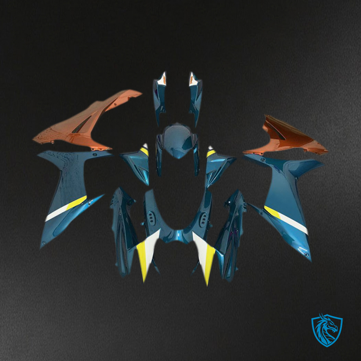 Suzuki GSXR 600-750 (2011-2024) Glossy Light Blue & Orange Motorcycle Fairings Kit | ABS Bodywork