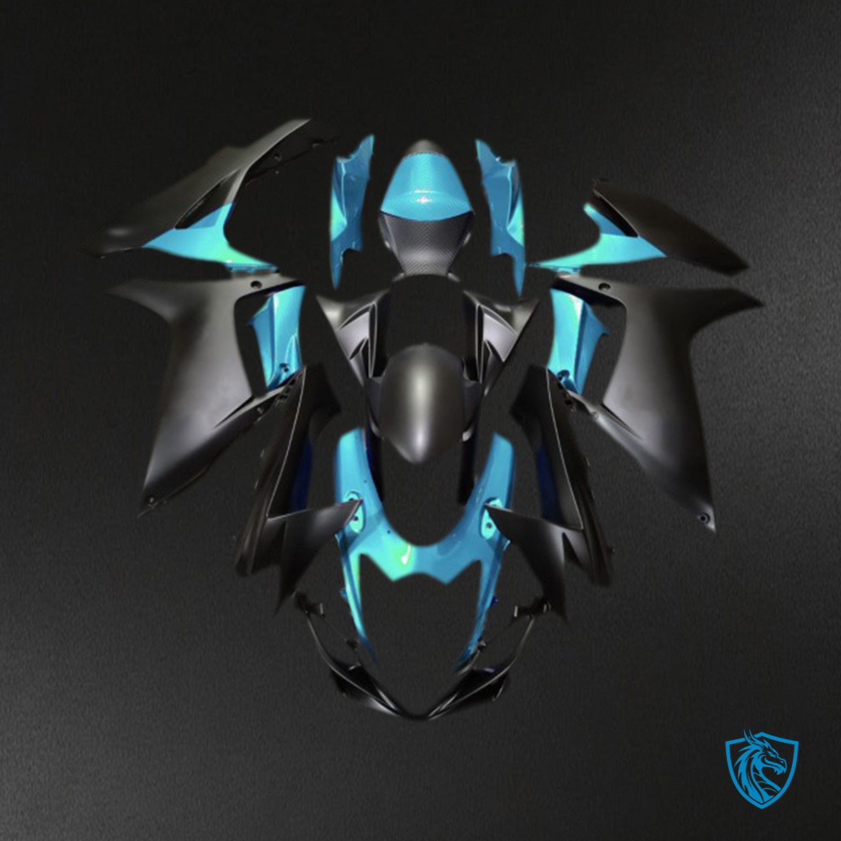 Suzuki GSXR 600-750 (2011-2024) Light Blue & Matt Black Motorcycle Fairings Kit | ABS Bodywork