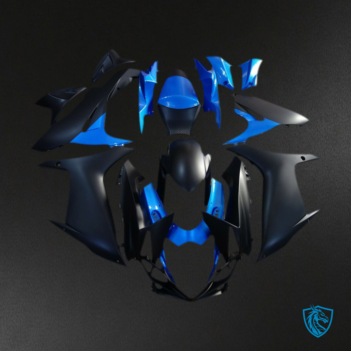 Suzuki GSXR 600-750 (2011-2024) Matte Black & Bright Blue Motorcycle Fairings Kit - Aftermarket ABS Bodywork