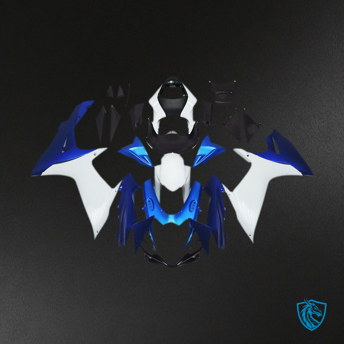 Suzuki GSXR 600-750 (2011-2024) Plain White & Blue Style Motorcycle Fairings Kit - Aftermarket ABS Bodywork