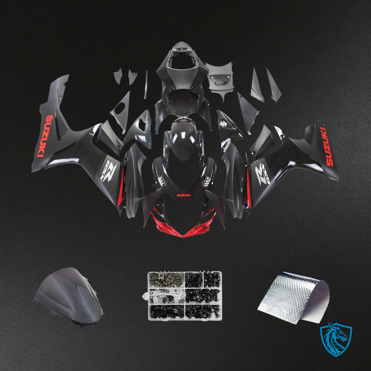 Suzuki GSXR 600-750 (2011-2025) Black With Red Line - Fairing Kit